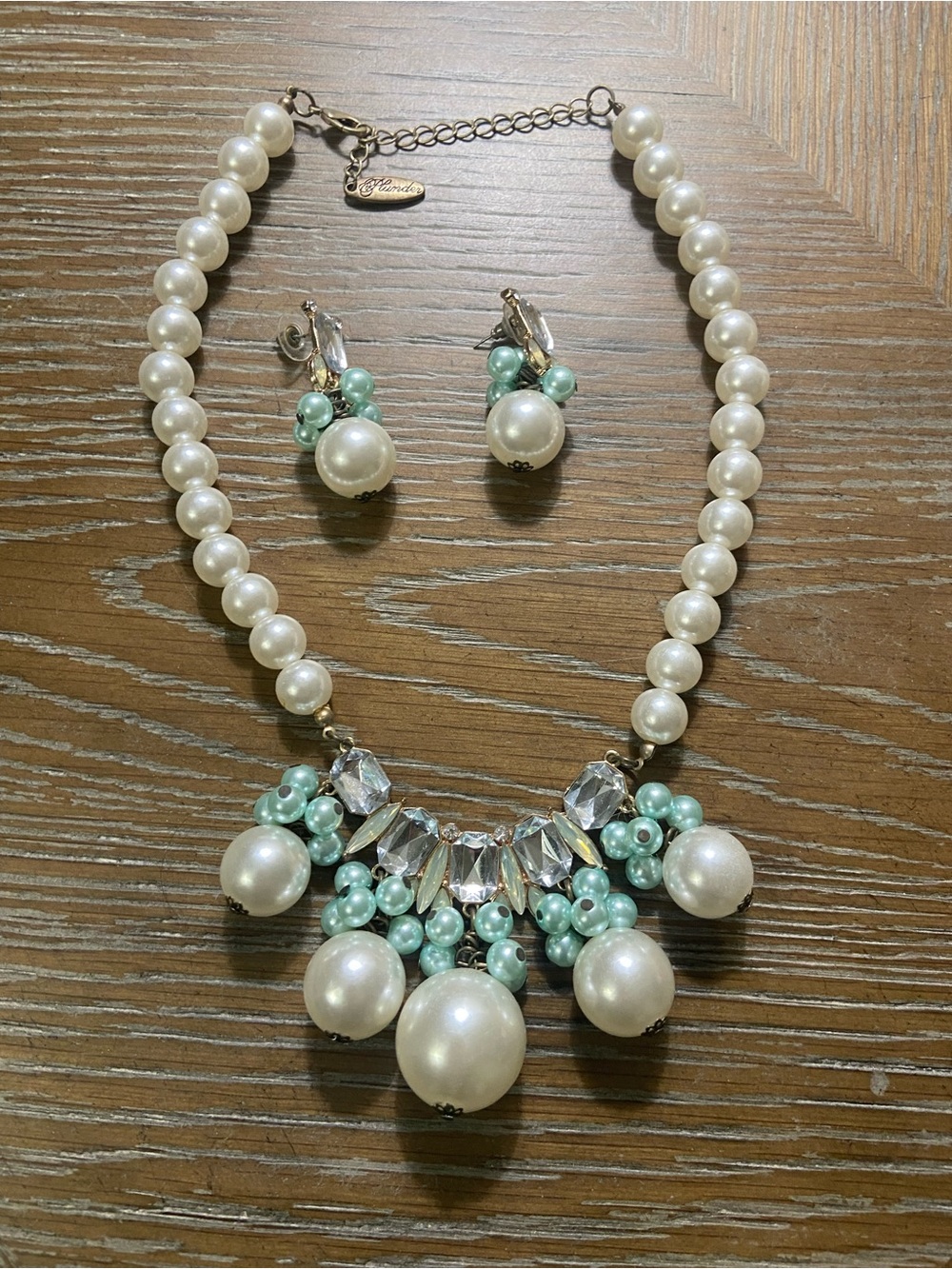 Plunder Pearl & Mint Bead Statement Necklace with Matching Earrings
